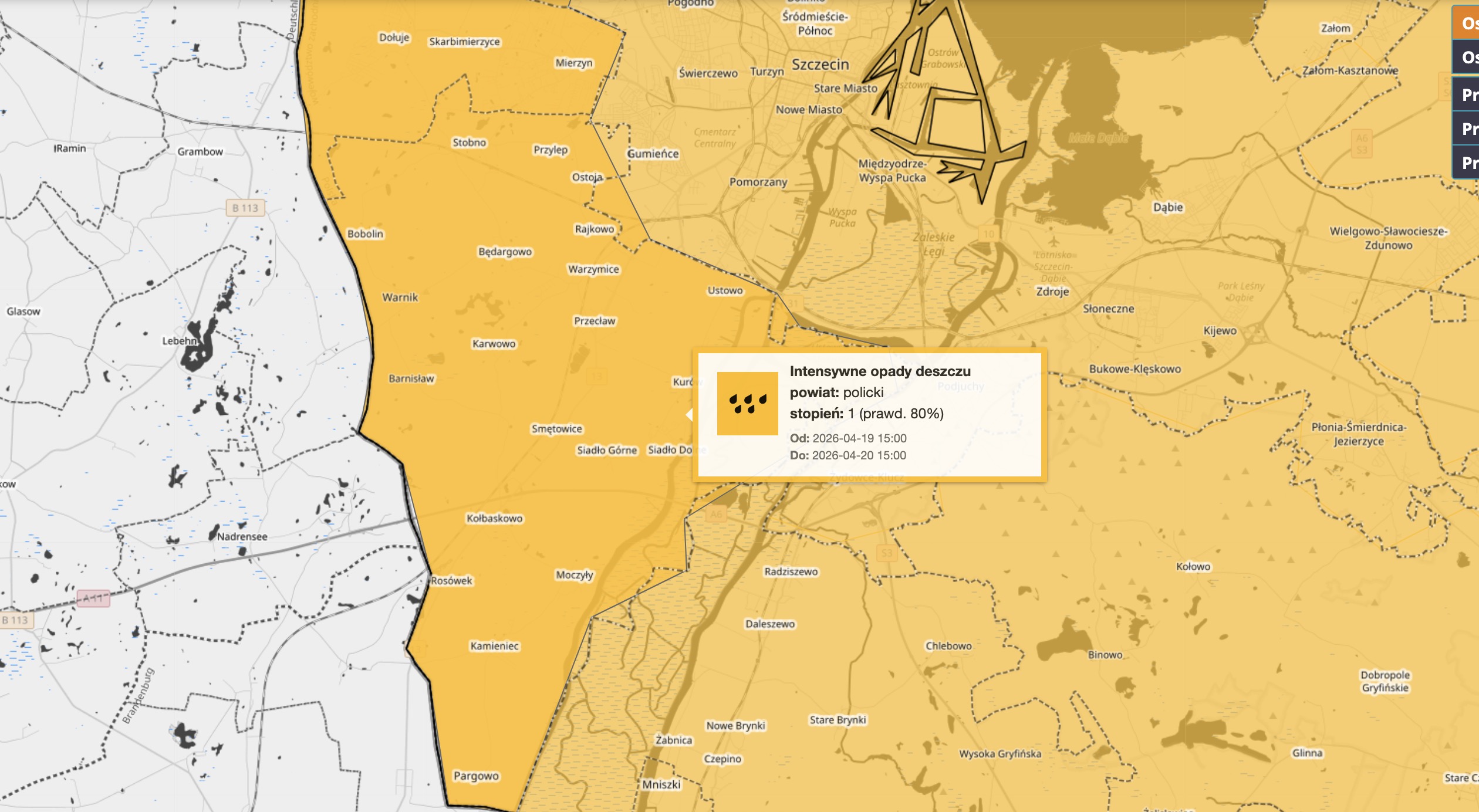 Intensywne opady nadciągają nad zachodnią Polskę. Ostrzeżenie obejmuje także gminę Kołbaskowo