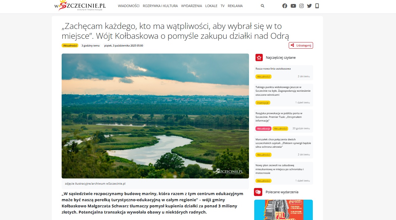 wSzczecinie.pl: Wójt Kołbaskowa o pomyśle zakupu działki nad Odrą