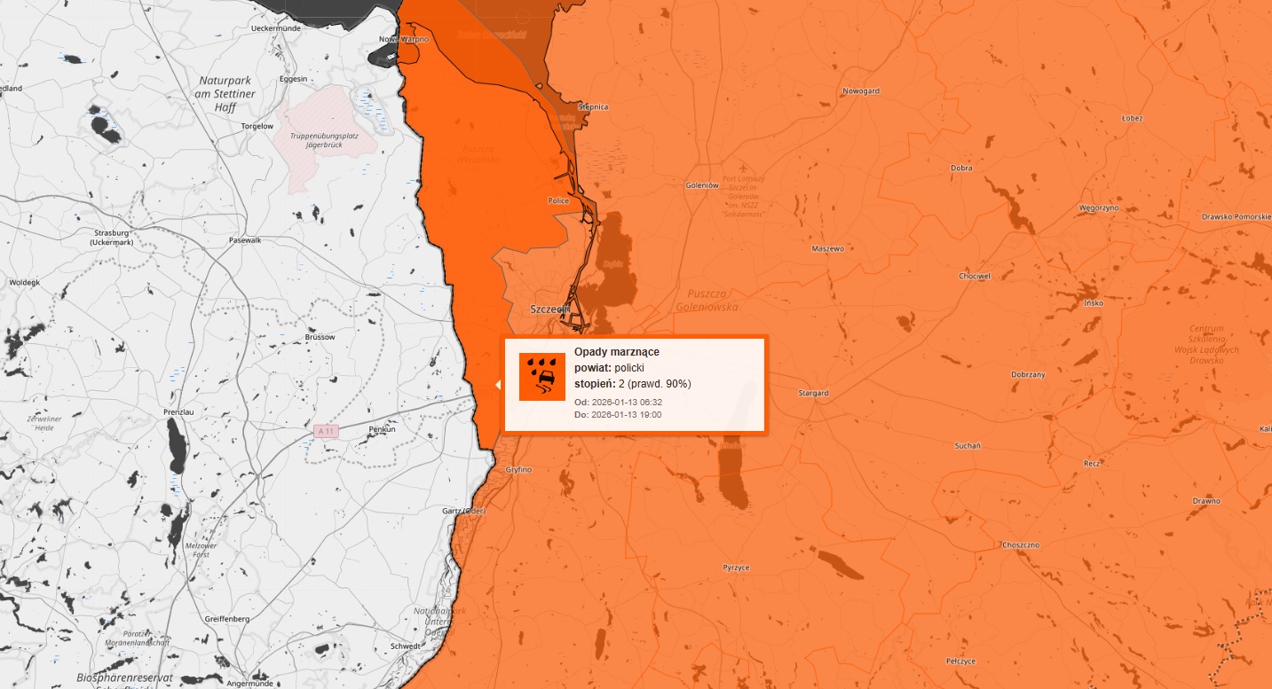 Uwaga na gołoledź w gminie Kołbaskowo – wydano ostrzeżenie meteorologiczne II stopnia