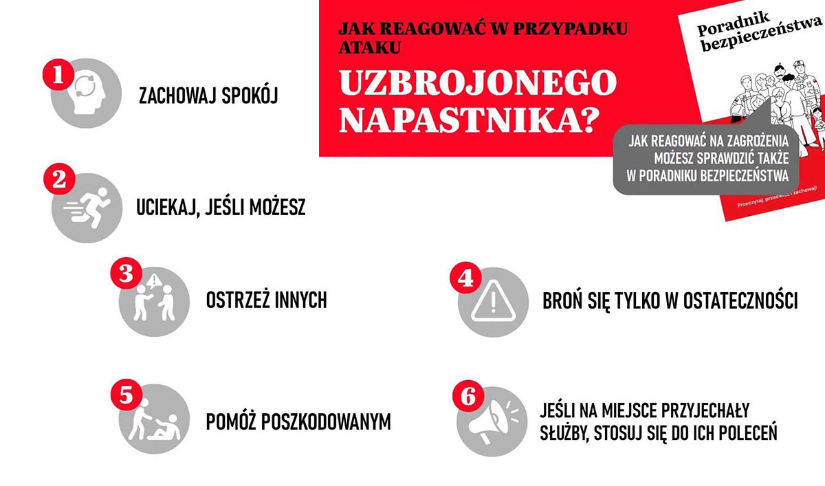 Jak zachować się podczas ataku uzbrojonego napastnika? MSWiA i policja radzą